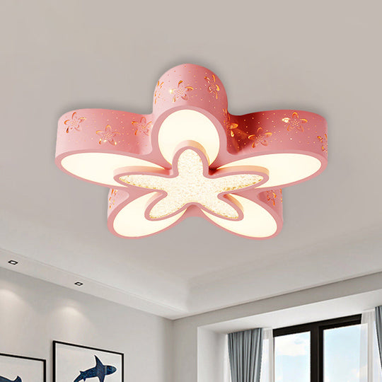 Flower - Shaped Led Cartoon Flush Ceiling Light For Kids’ Bedrooms In Pink/Blue