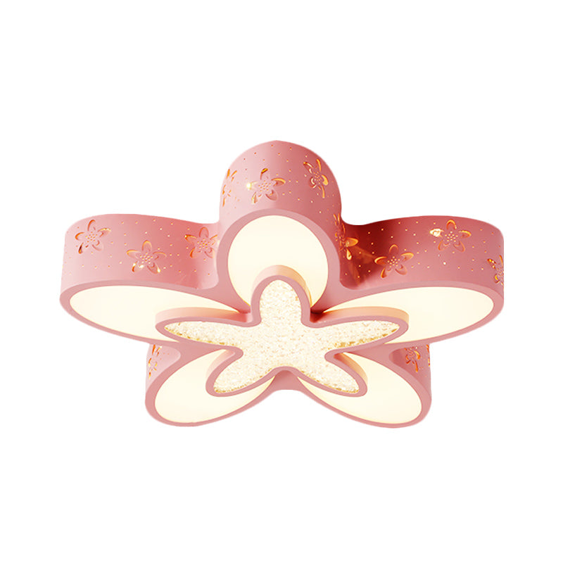 Flower - Shaped Led Cartoon Flush Ceiling Light For Kids’ Bedrooms In Pink/Blue