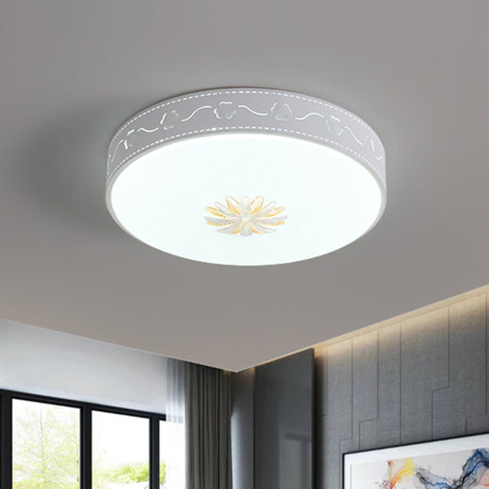 Round Led White Acrylic Flush Mount Nordic Style Fixture With Crystal Flower Deco - Modern Lighting