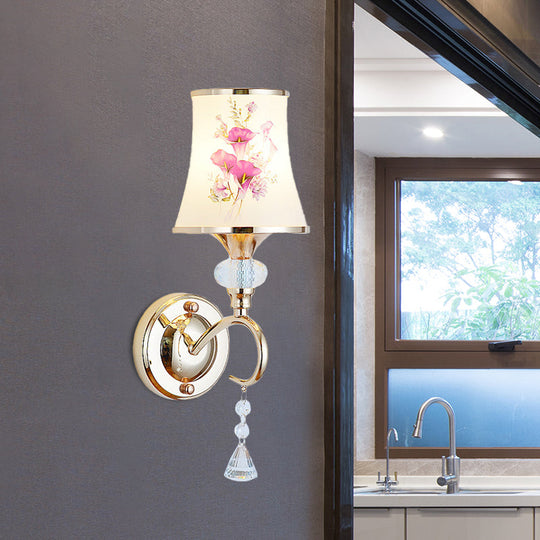 Modernist Gold Wall Mount Lamp With Arced Painted Glass Shade For Bedroom Lighting 1 /