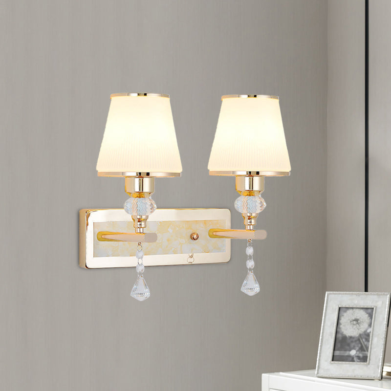 Minimalist Gold Barrel Wall Lamp With Frosted Glass & Diamond Crystal Drop - 1/2 Head Lighting