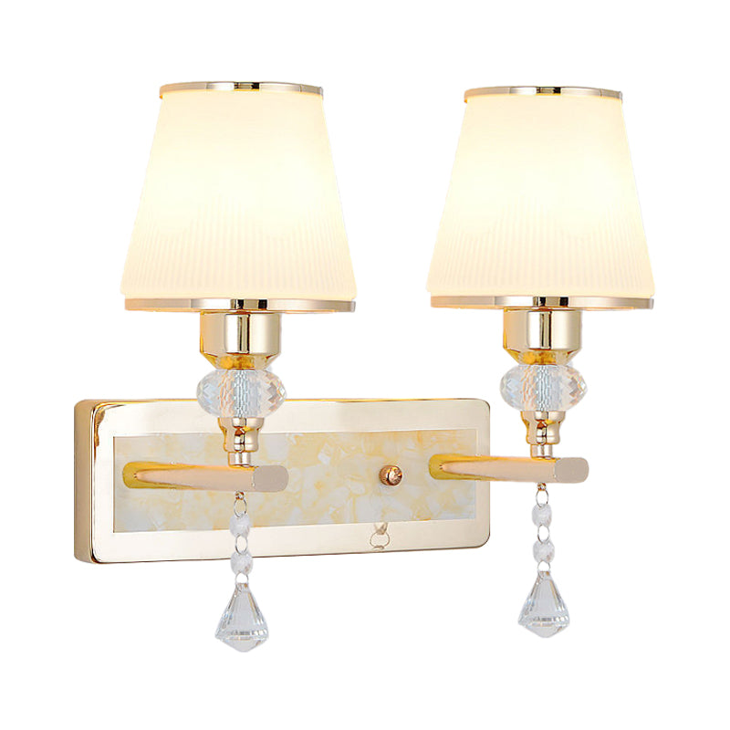 Minimalist Gold Barrel Wall Lamp With Frosted Glass & Diamond Crystal Drop - 1/2 Head Lighting