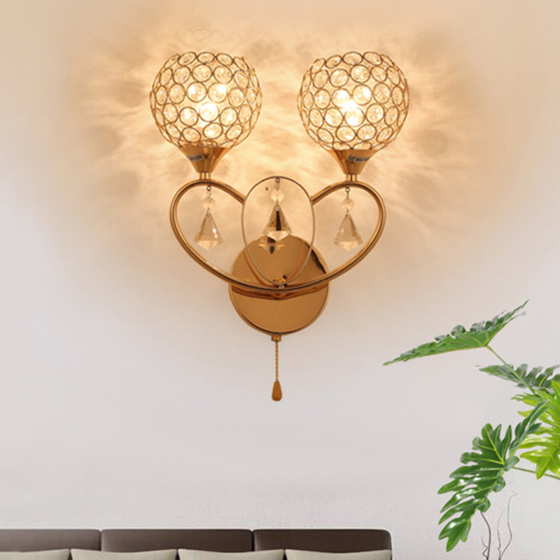 Minimalistic Gold Crystal Wall Sconce Light With Dual Heads