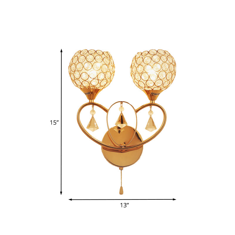 Minimalistic Gold Crystal Wall Sconce Light With Dual Heads