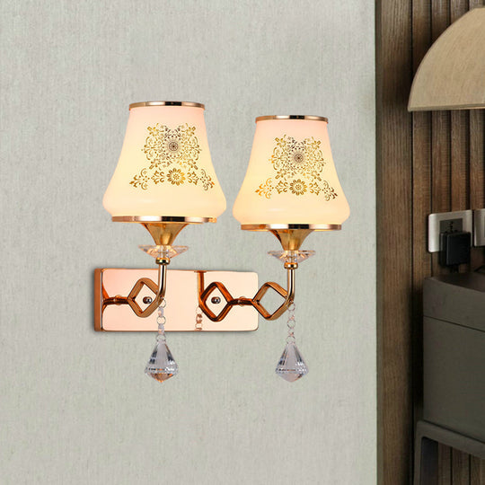 Modern Gold Glass Wall Lamp With 2 Heads - Jar-Shaped Bedside Fixture