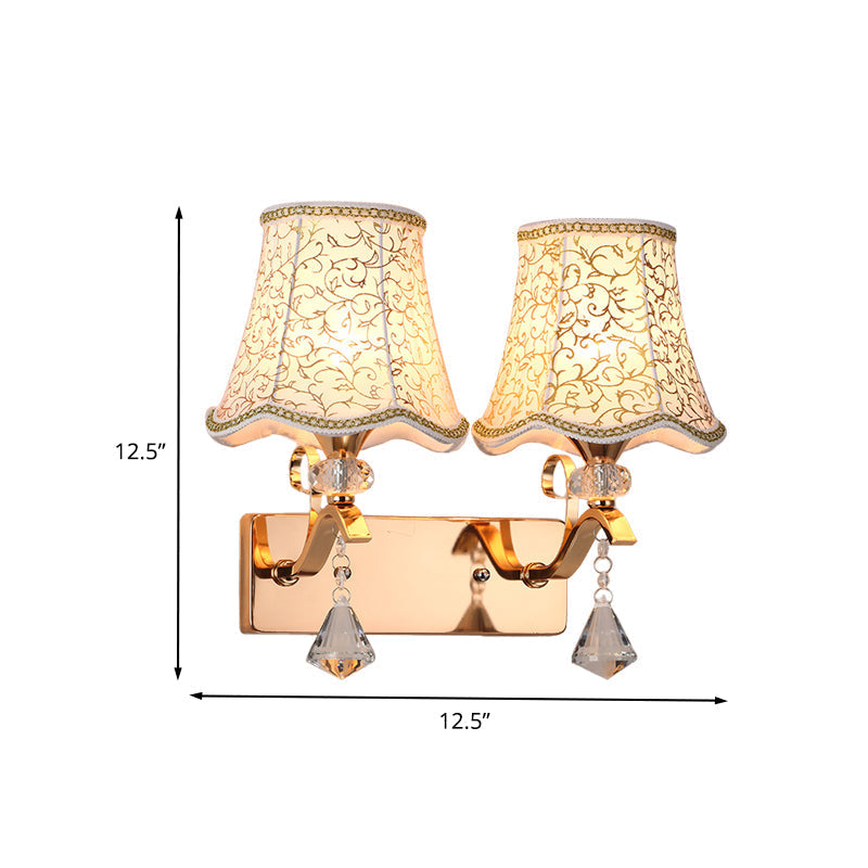 Modernist Wall Mount Light With Empire Fabric Shade And Dual Bulbs For Bedroom