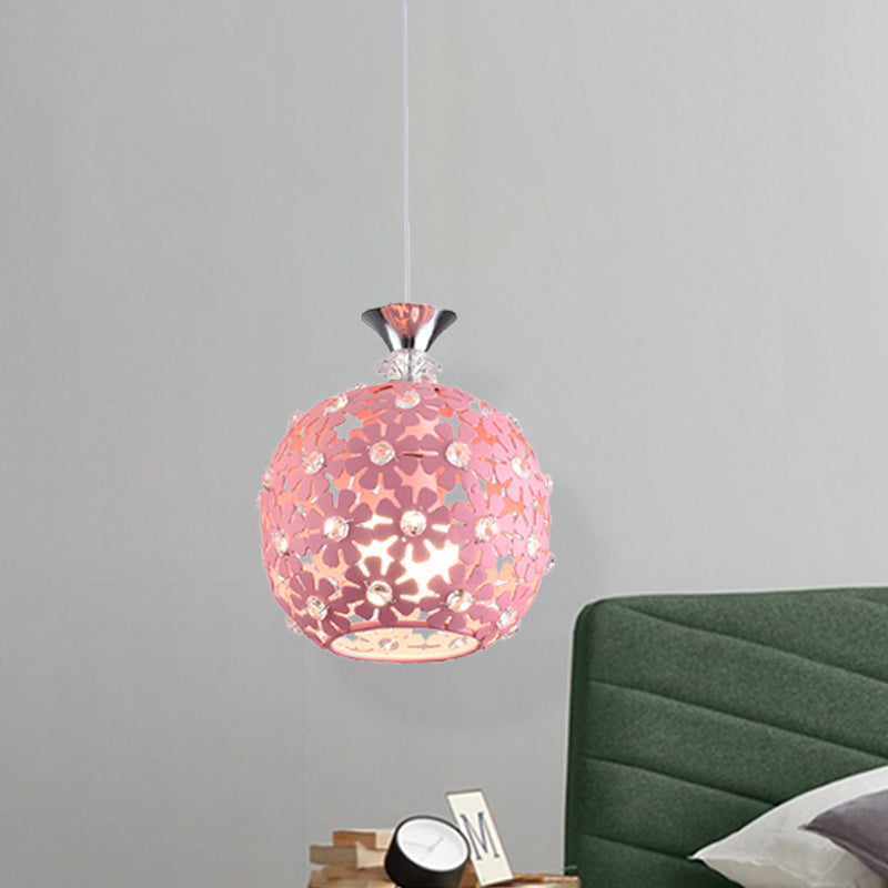 Minimalist Pink Floret Pendant Light With Iron Sphere Design And Single Bulb Ceiling Fixture
