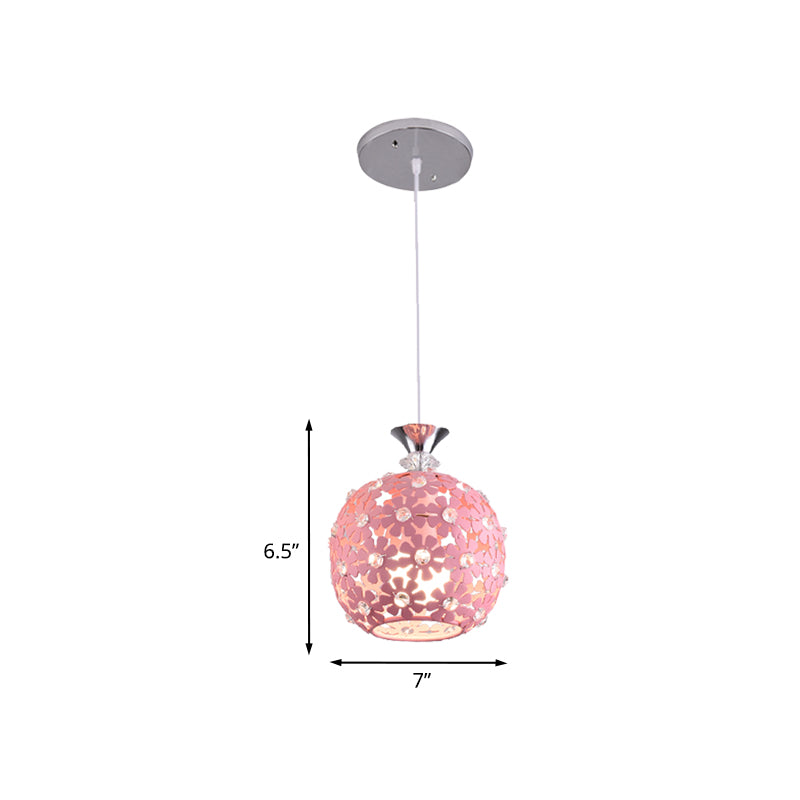 Minimalist Pink Floret Pendant Light With Iron Sphere Design And Single Bulb Ceiling Fixture