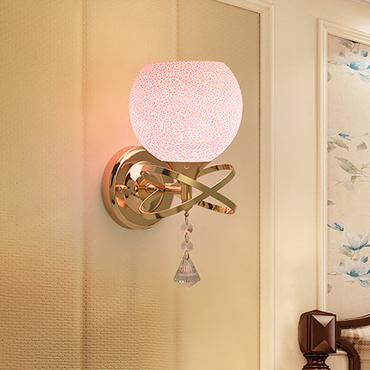 Diamond Sconce Crystal Wall Lamp With Pink Cracked Glass Shade - Post Modern 1-Light Fixture