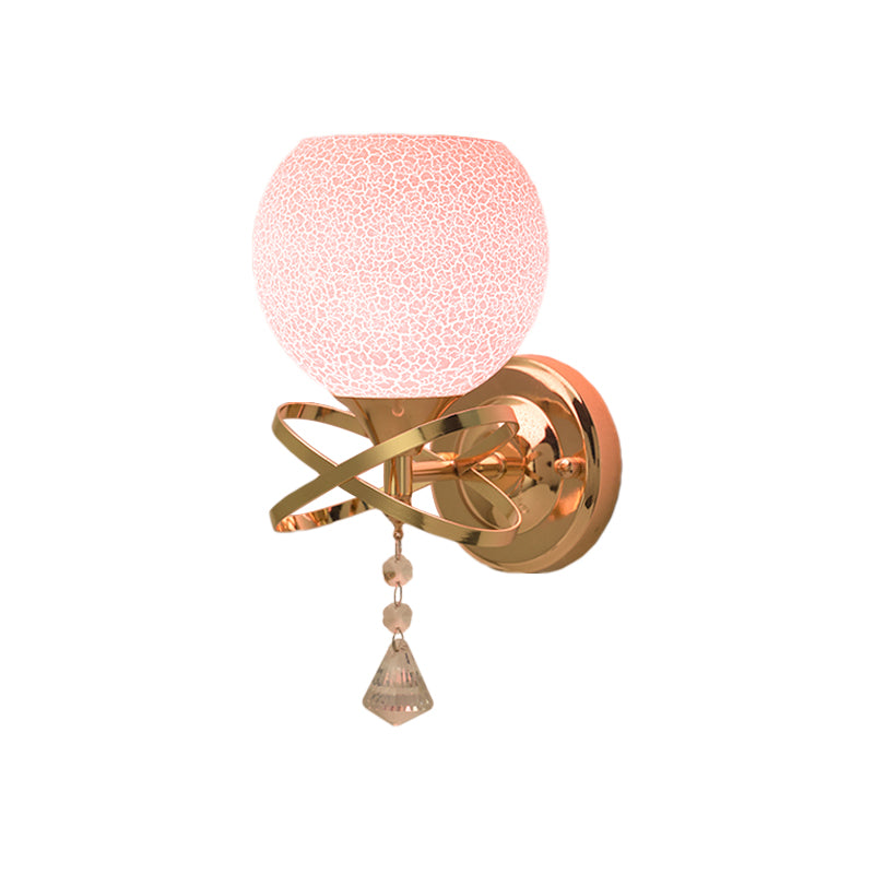 Diamond Sconce Crystal Wall Lamp With Pink Cracked Glass Shade - Post Modern 1-Light Fixture