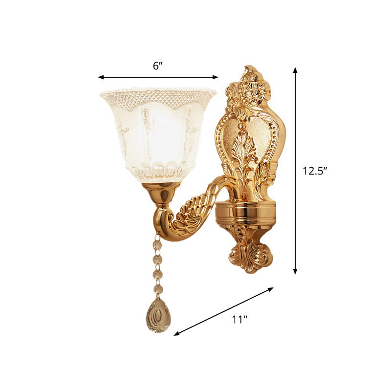 Modernist Crystal Shade Gold Wall Sconce: Elegant Bell Flower Design 1-Light Living Room Lamp