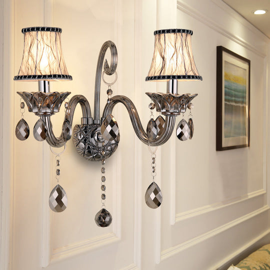 Modernist Smoke Grey Crystal Conical Sconce Light: Wall Mounted Lighting For Living Room (1/2