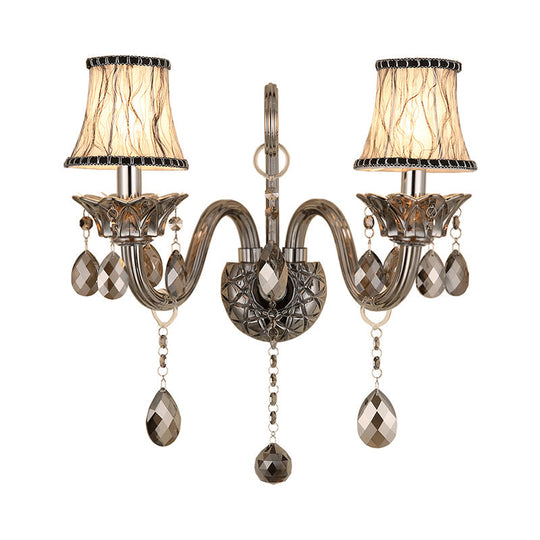Modernist Smoke Grey Crystal Conical Sconce Light: Wall Mounted Lighting For Living Room (1/2