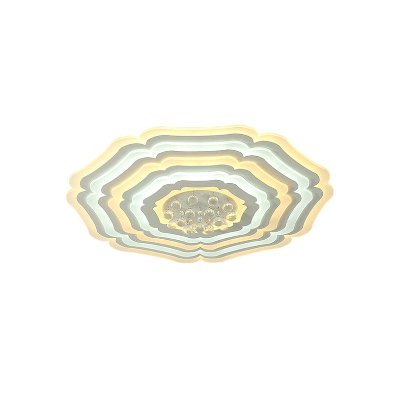 Modern Super Thin Flower Led Ceiling Light With Crystal Drop