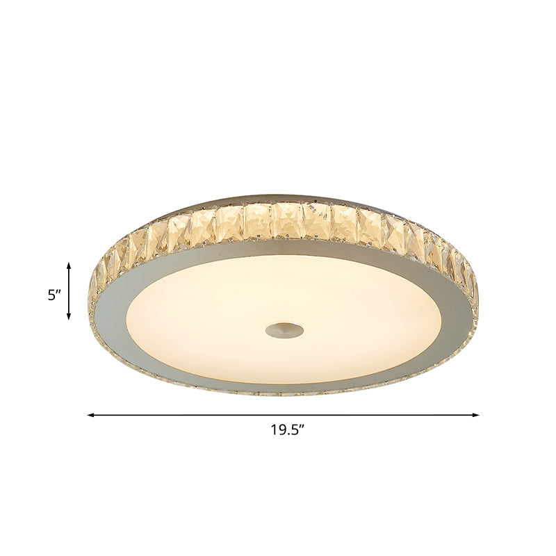 Simple Bedroom Led Beveled Crystal Circle Flushmount Ceiling Light In White