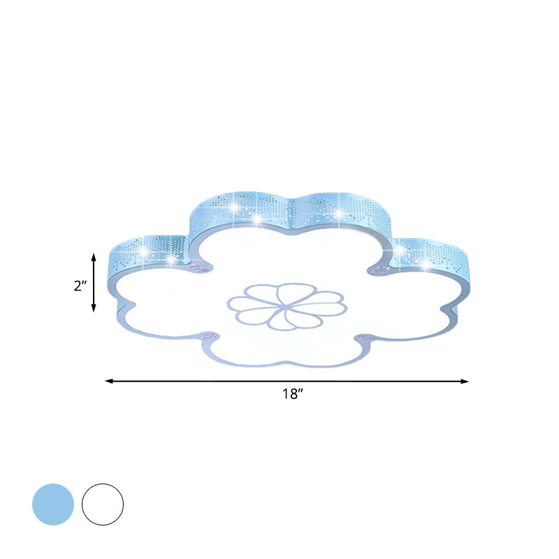 Ultrathin Acrylic Led Bedroom Flush Mount Lamp With Cartoon Flower Design In White/Blue
