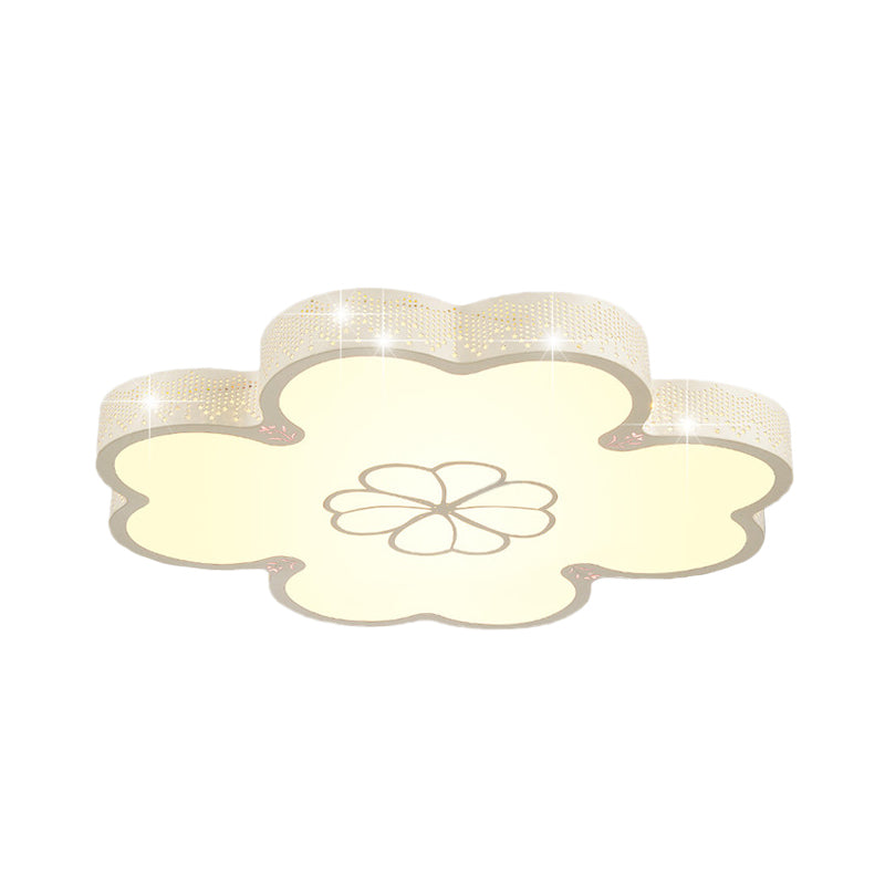 Ultrathin Acrylic Led Bedroom Flush Mount Lamp With Cartoon Flower Design In White/Blue