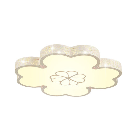 Ultrathin Acrylic Led Bedroom Flush Mount Lamp With Cartoon Flower Design In White/Blue