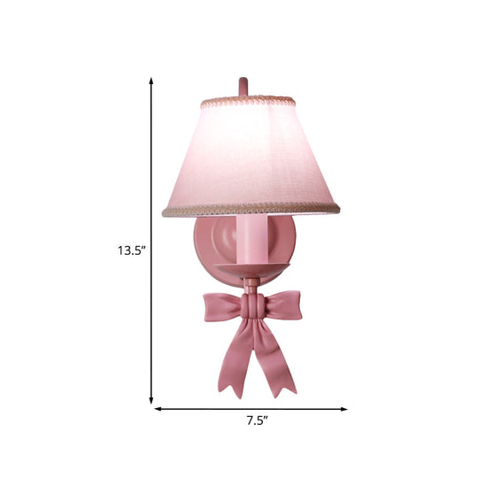 Macaron Pink Bow Wall Lamp With Fabric Shade - Bedroom Mounted Light