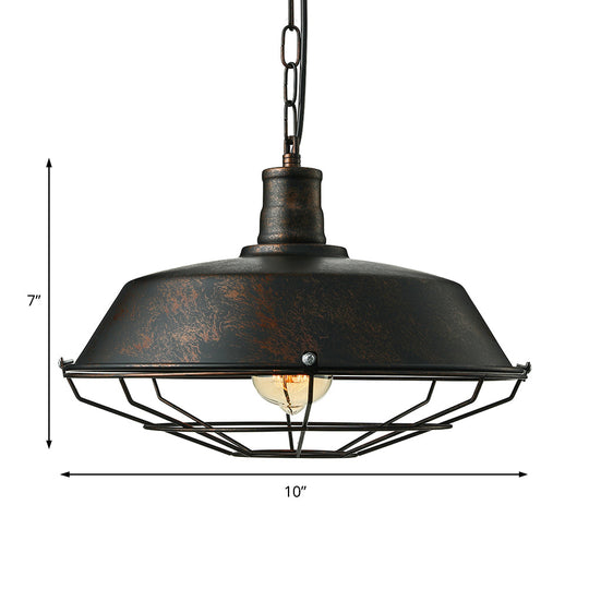 Rust Finish Retro Barn Pendant Lamp With Wire Guard - Ideal For Living Room Ceilings