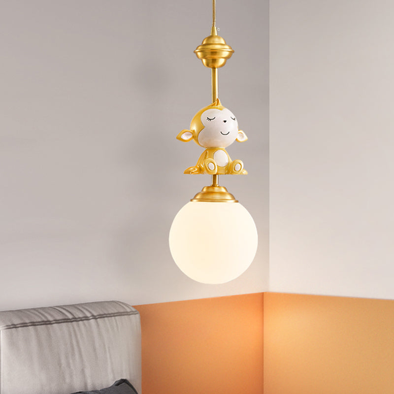 Gold Finish Monkey Pendulum Lamp With Frosted Glass Shade