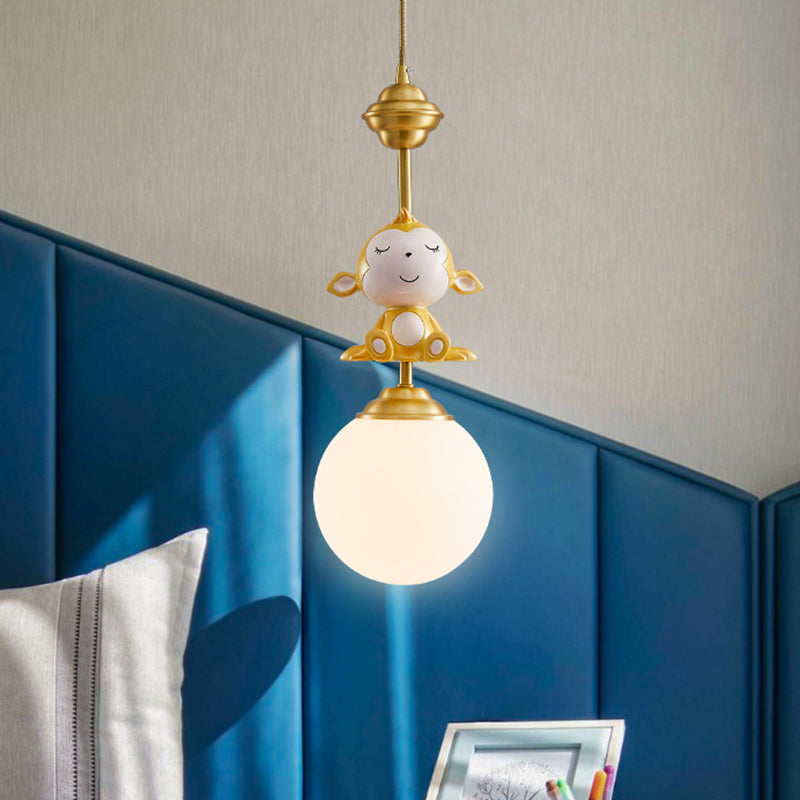 Gold Finish Monkey Pendulum Lamp With Frosted Glass Shade