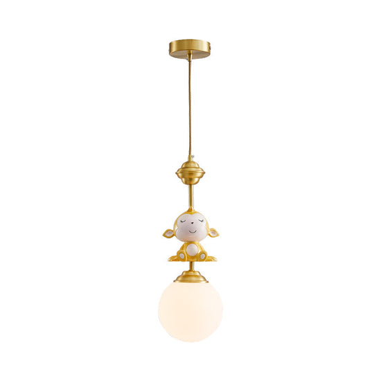 Gold Finish Monkey Pendulum Lamp With Frosted Glass Shade