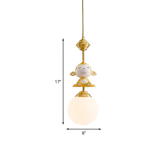Gold Finish Monkey Pendulum Lamp With Frosted Glass Shade
