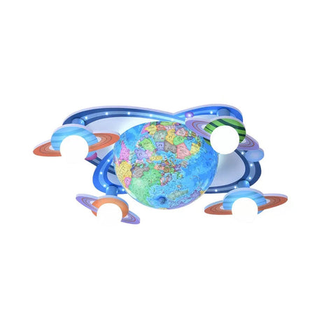 Modern Blue Wood Globe Ceiling Mount Light With Four Heads - Perfect For Baby Bedroom