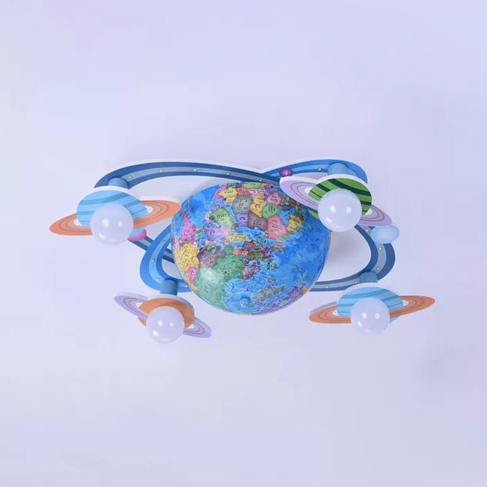 Modern Blue Wood Globe Ceiling Mount Light With Four Heads - Perfect For Baby Bedroom