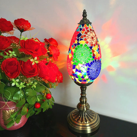 Diane - Antique Orange/Red 1 Bulb Table Light Stained Art Glass Teardrop Plug In Nightstand Lamp