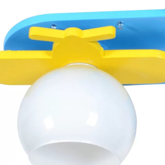 Kindergarten Ceiling Light: Cartoon Wood Flush Mount Propeller Plane Fixture - Blue (3 Bulbs)