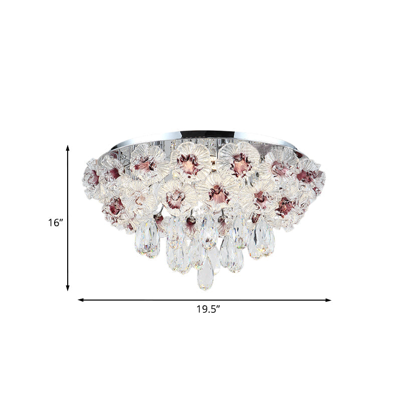Contemporary Crystal Flower Ceiling Lamp - 3-Light Flushmount Lighting For Living Room