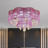 Led Flower Ceiling Light With Crystal Drops - Gold/Pink Modern 2-Layer Fabric Mount Pink