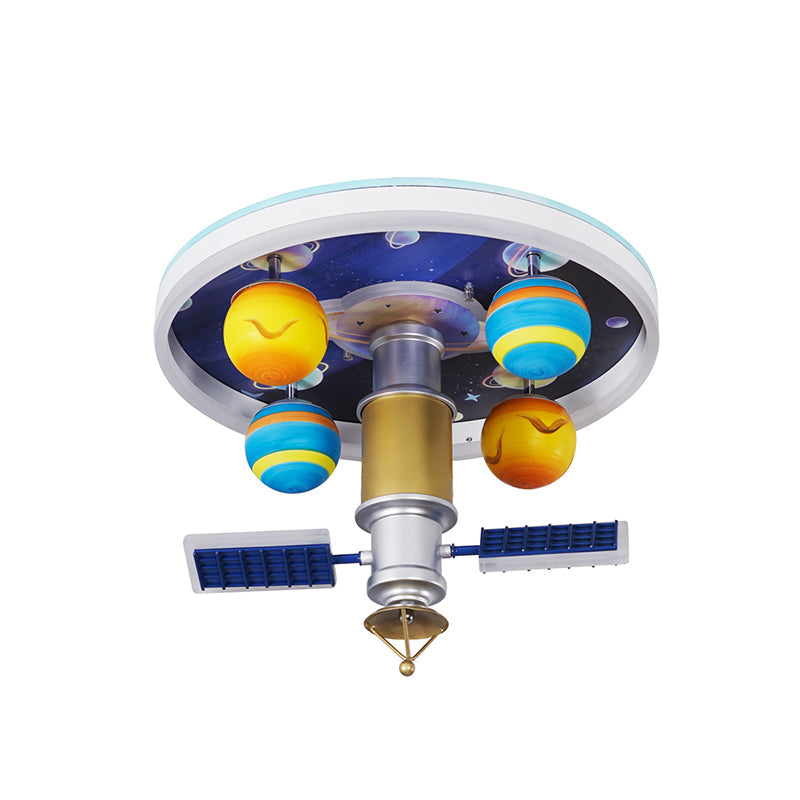 Cartoon Acrylic Led Kid-Bedroom Flush Ceiling Lamp In Yellow And Blue - Satellite Mount Fixture