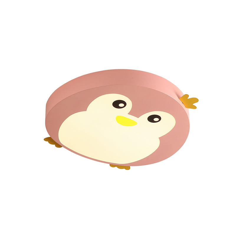 Cartoon Penguin Led Ceiling Light Fixture In Blue/Pink - Flush Mount For Kids’ Bedrooms