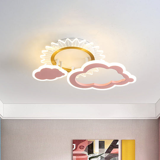 Rainbow Cloud Led Pink Flushmount For Childs Bedroom / Sun