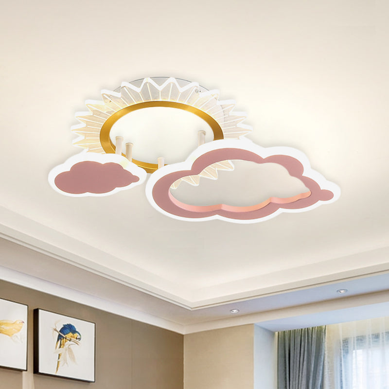 Rainbow Cloud Led Pink Flushmount For Child’s Bedroom