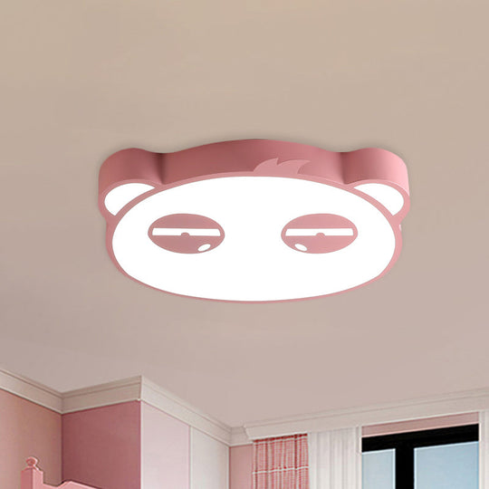 Kids Bedroom Cartoon Led Ceiling Light With Panda Shape Acrylic Shade And Pink/Green/Blue Finish