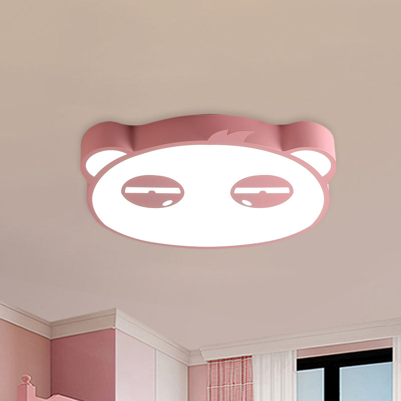 Kids Bedroom Cartoon Led Ceiling Light With Panda Shape Acrylic Shade And Pink/Green/Blue Finish
