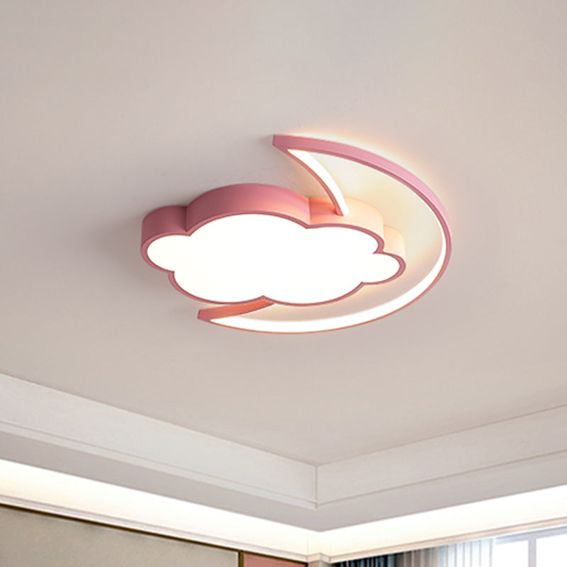 Kids Led Moon And Cloud Flushmount Ceiling Light In Blue/Pink Pink