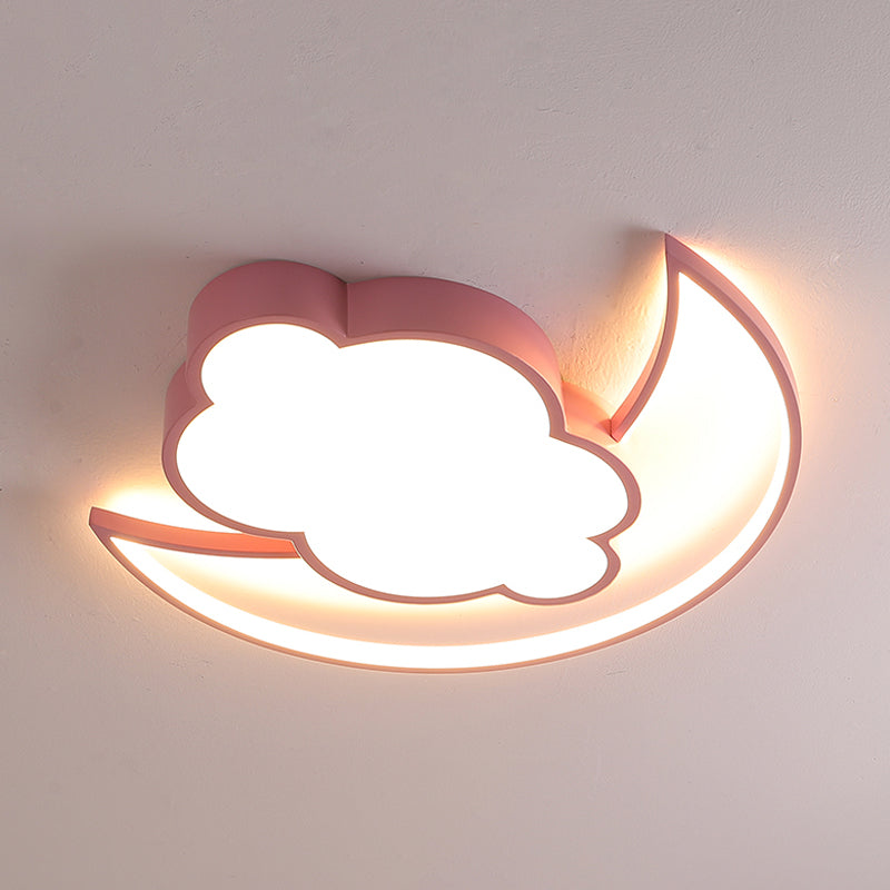Kid’s Led Moon And Cloud Flushmount Ceiling Light In Blue/Pink