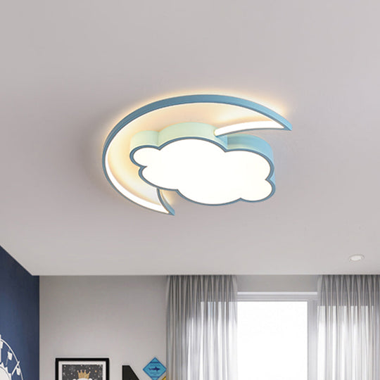 Kids Led Moon And Cloud Flushmount Ceiling Light In Blue/Pink