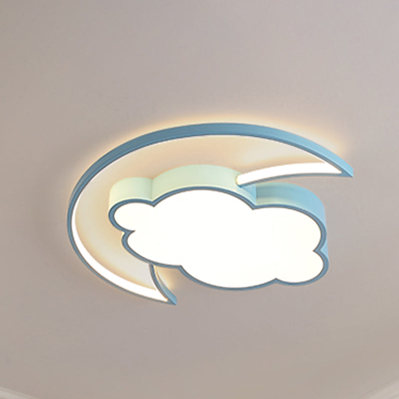 Kids Led Moon And Cloud Flushmount Ceiling Light In Blue/Pink