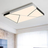 Modern Metal Led Flush Mount Light | Black & White Rectangular Ceiling Fixture Warm/White Acrylic