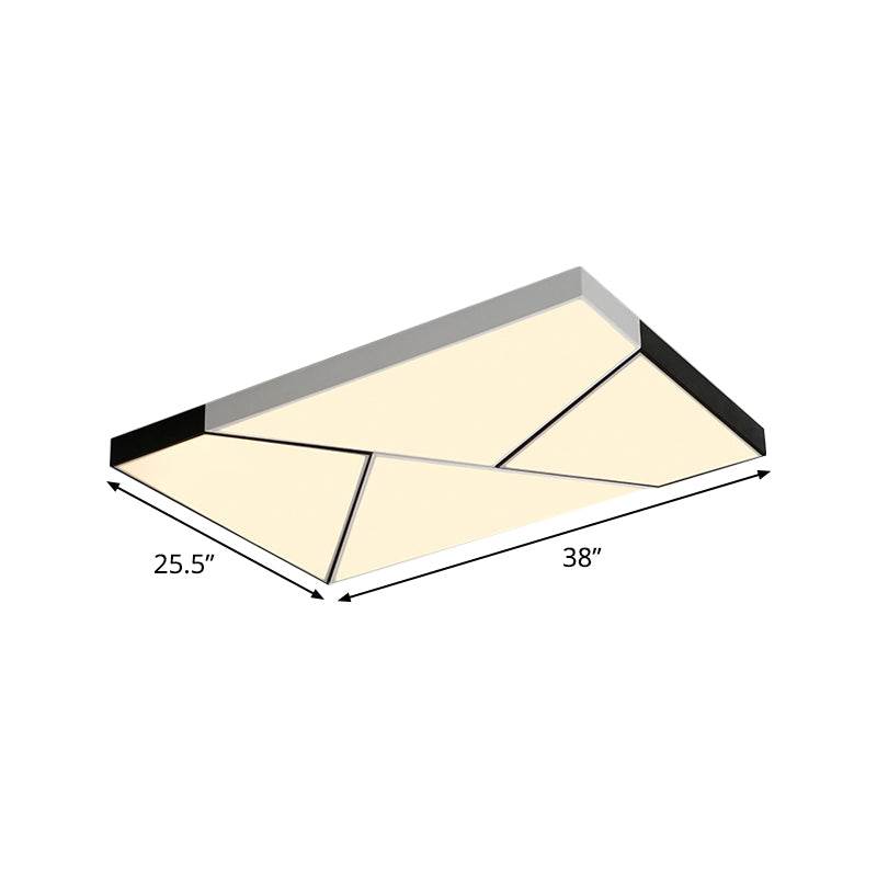 Modern Metal Led Flush Mount Light | Black & White Rectangular Ceiling Fixture Warm/White Acrylic