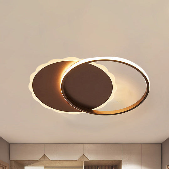 Sleek Moon Led Semi Flush Ceiling Light Fixture In White/Coffee Brown With Multiple Lighting