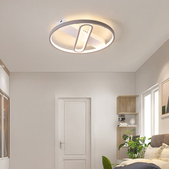 Geometric Flush Mount Ceiling Light In Metal Grey - Modern Led Lamp (Warm/White Light) 16.5/20.5