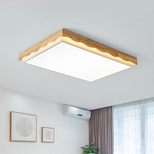 Minimalist Wood Beige Led Ceiling Light For Bedroom - Rectangular/Square Shapes In White/Warm With
