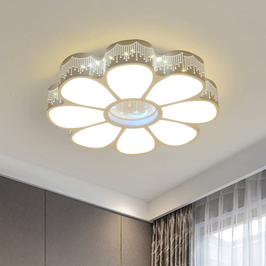 Modern Metallic Floral Led Flushmount Ceiling Lamp - White